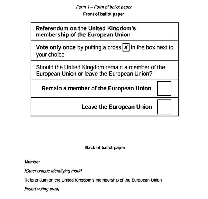 Brexit, facsimile scheda